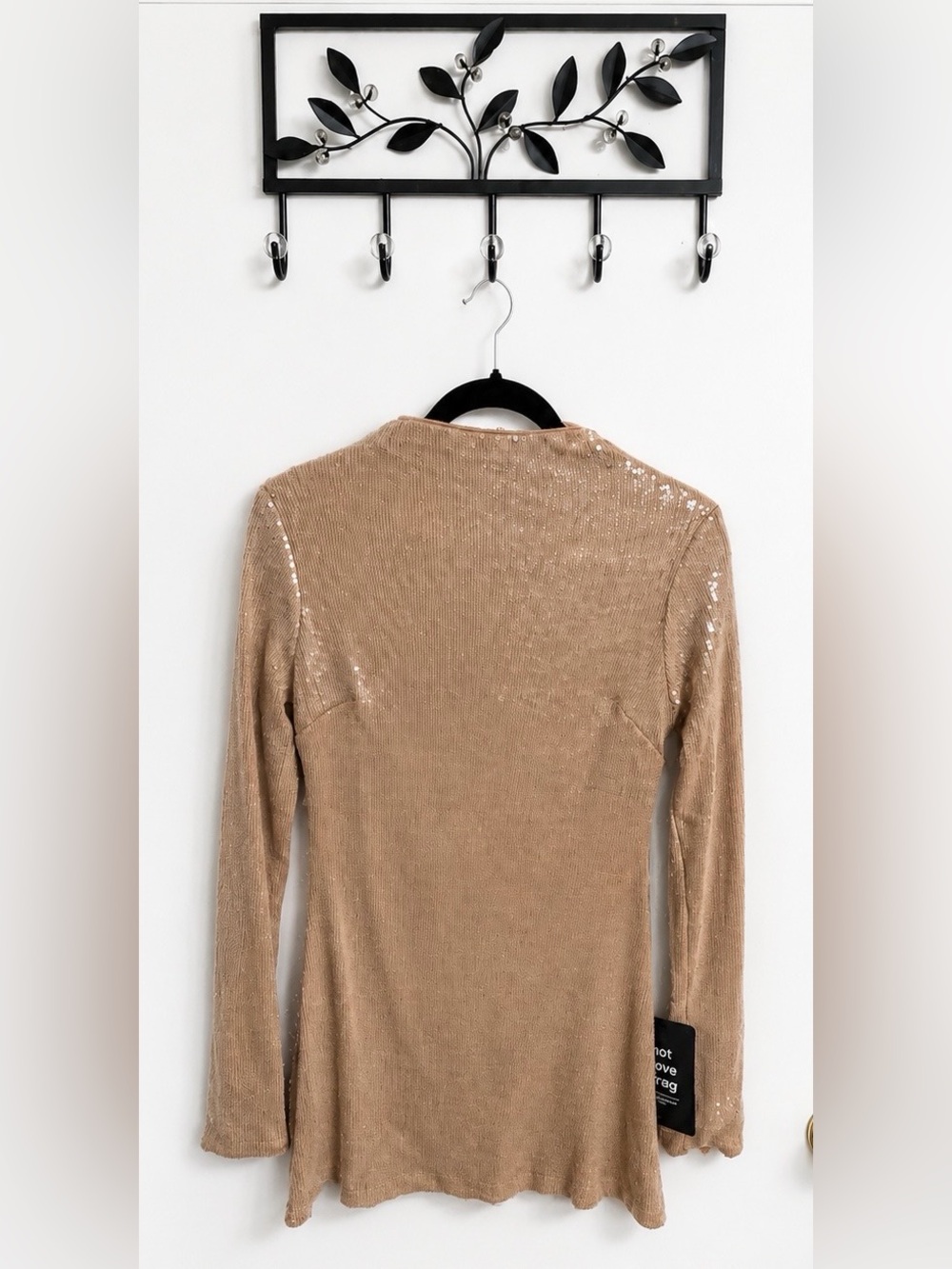 Lulus Sequin Long Sleeve Mini Dress – Champagne/Beige – Size Small – NWT
